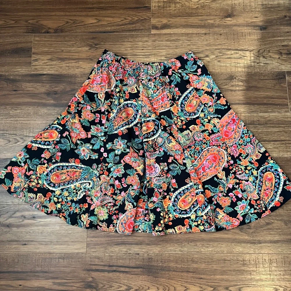 Colourful Womens Paisley Midi Skirt Cotton Cottagecore Boho Whimsigoth Medium - Picture 6 of 6